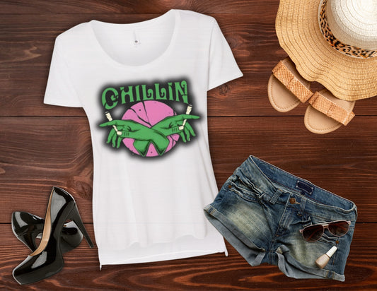 Chillin Women’s Weed T Shirt Scoop Neck Top